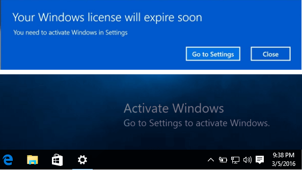 Thông báo hết hạn bản quyền Windows 10
