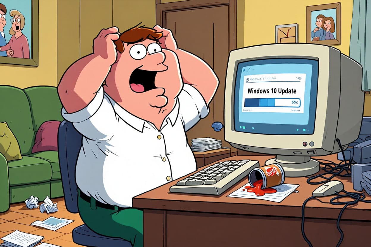 Peter Griffin Frustrated by Windows 10 Update on pc