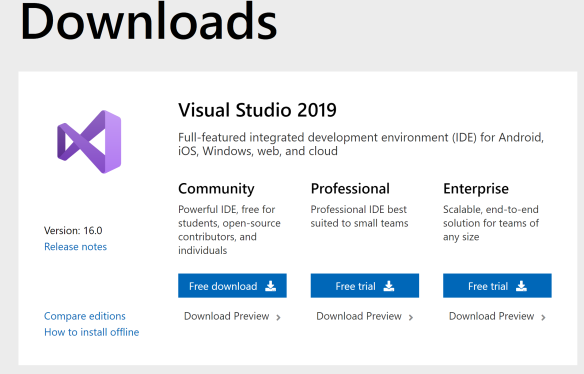 download visual studio 2019 professional offline installer