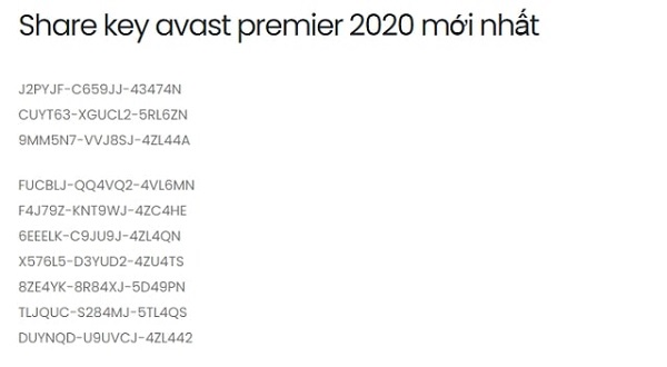 Share Key Avast Premier 2019 - 2020 Miễn Phí Đến 2050