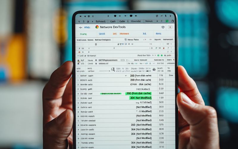Browser DevTools interface shows cache status