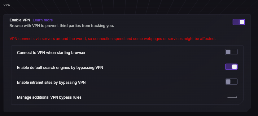 Enable the VPN toggle