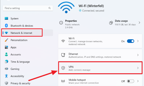 Find VPN connection