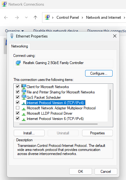 Open internet protocol version 4(TCP/IPv4)