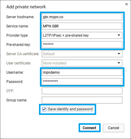 Enter your VPN 