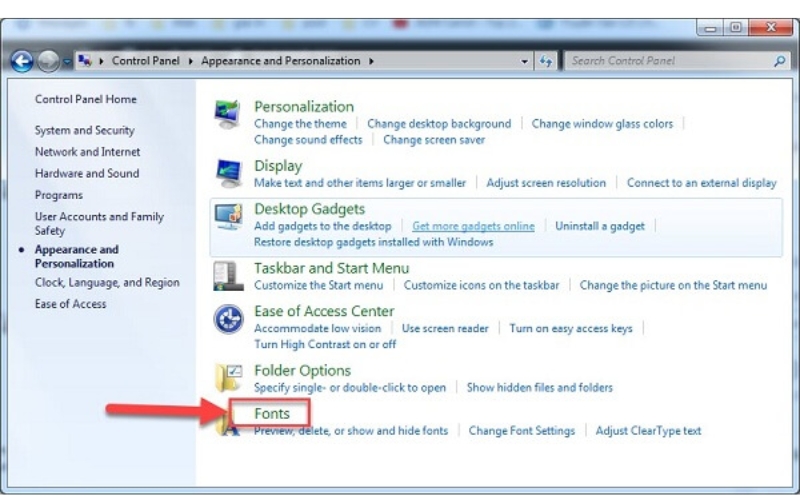 Cài font chữ qua Control Panel