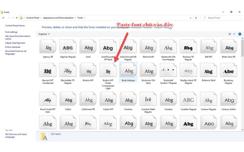 Cài font chữ qua Control Panel