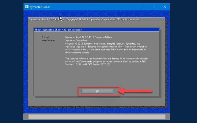 Chọn Ok để tiếp tục quá trình bung ghost win 7