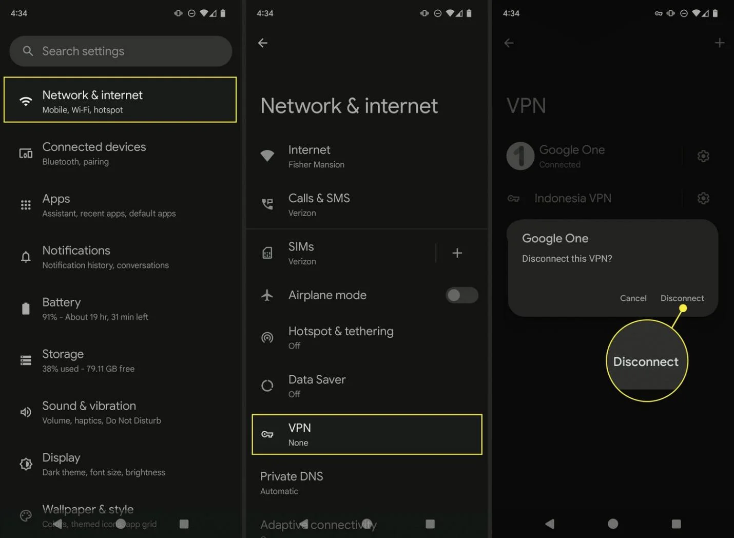 Find VPN setting on android