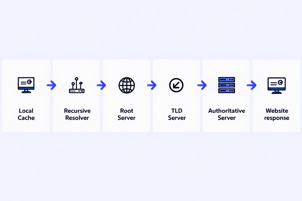 DNS resolution process from URL input to website loading