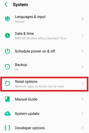 reset option
