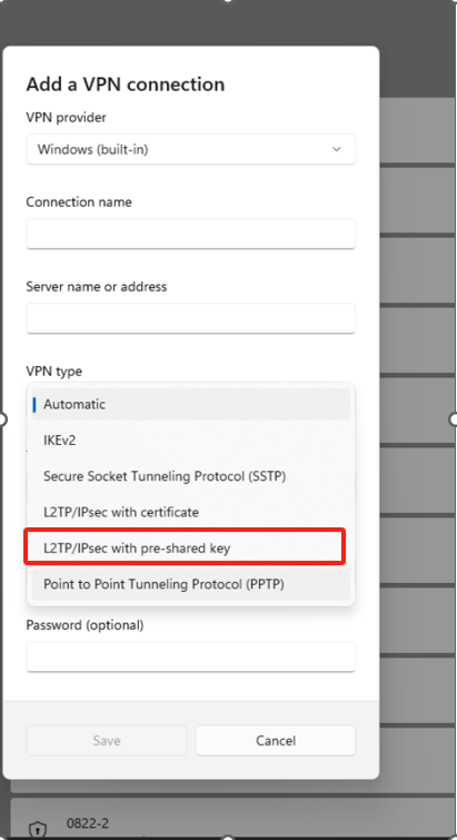 Select VPN type 