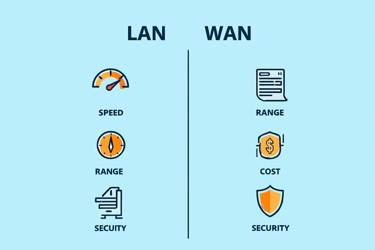 What is LAN vs WAN? Key Differences Explained for Everyday Users 2 Visual infographic comparing LAN and WAN characteristics