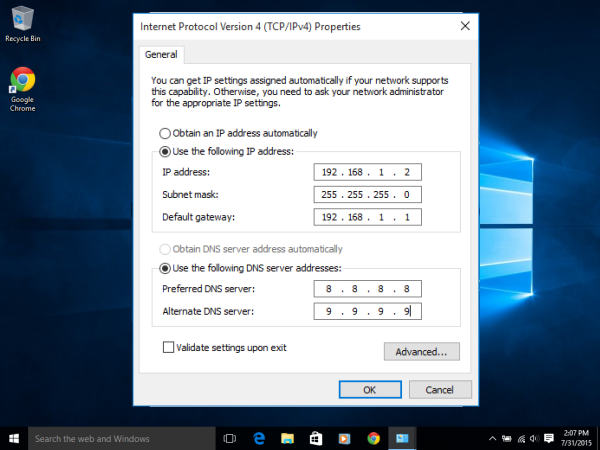 Enter DNS server 