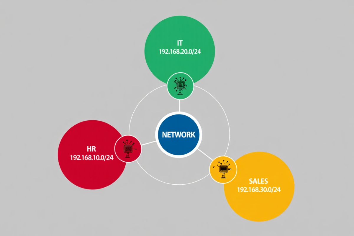 What is Subnet Mask? A Beginner-Friendly Guide to IP Networks 2 Diagram showing company network subnetted by departments