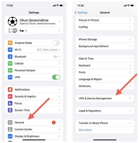 Find VPN & device management