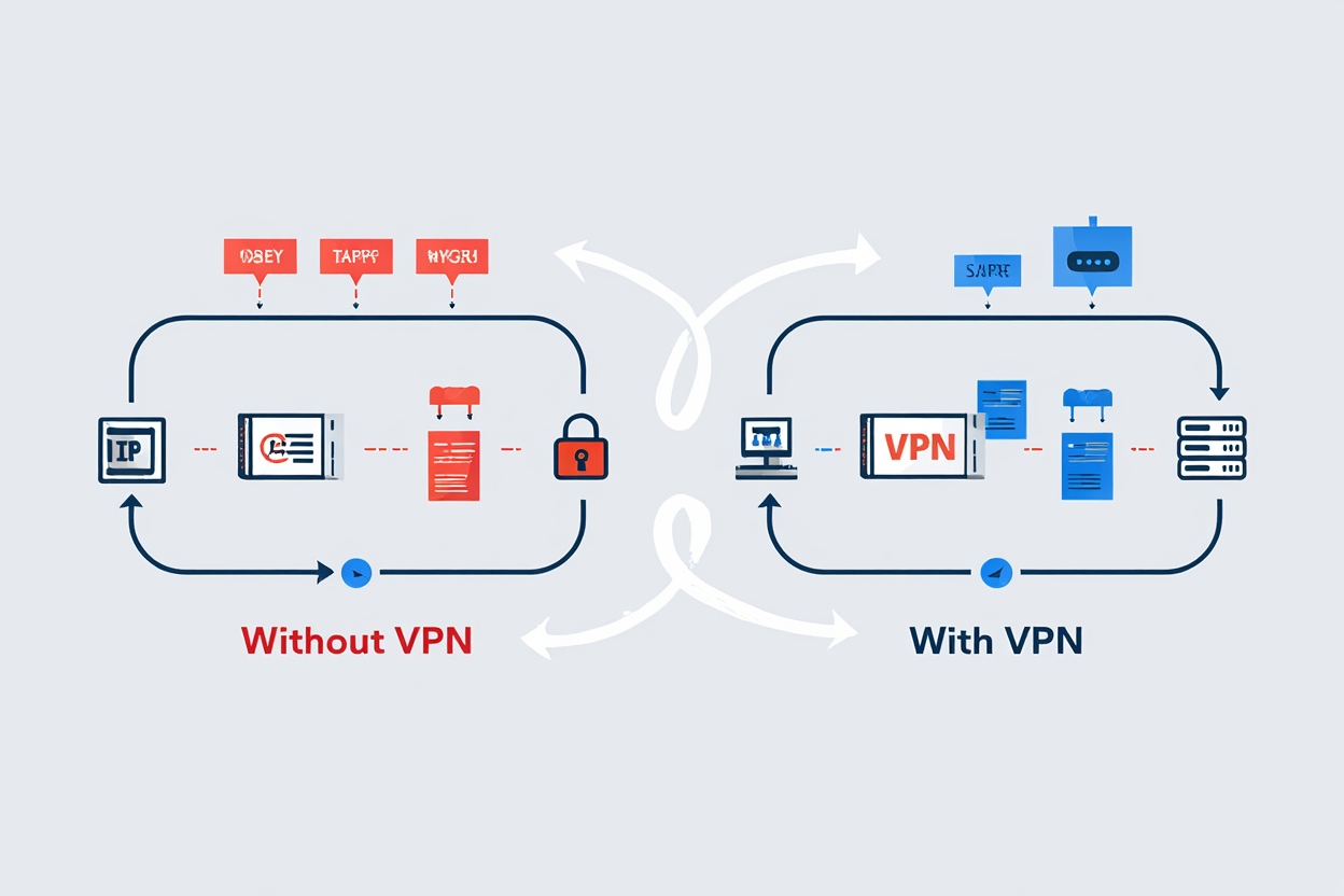 What Is a VPN? A Complete Beginner’s Guide to Online Security Diagram showing how VPN routes and encrypts user traffic