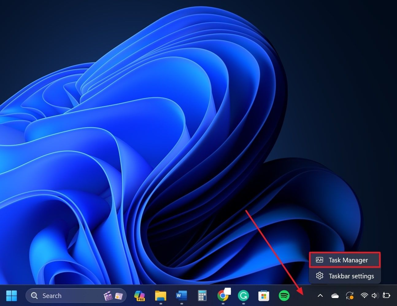 Right-click the Taskbar