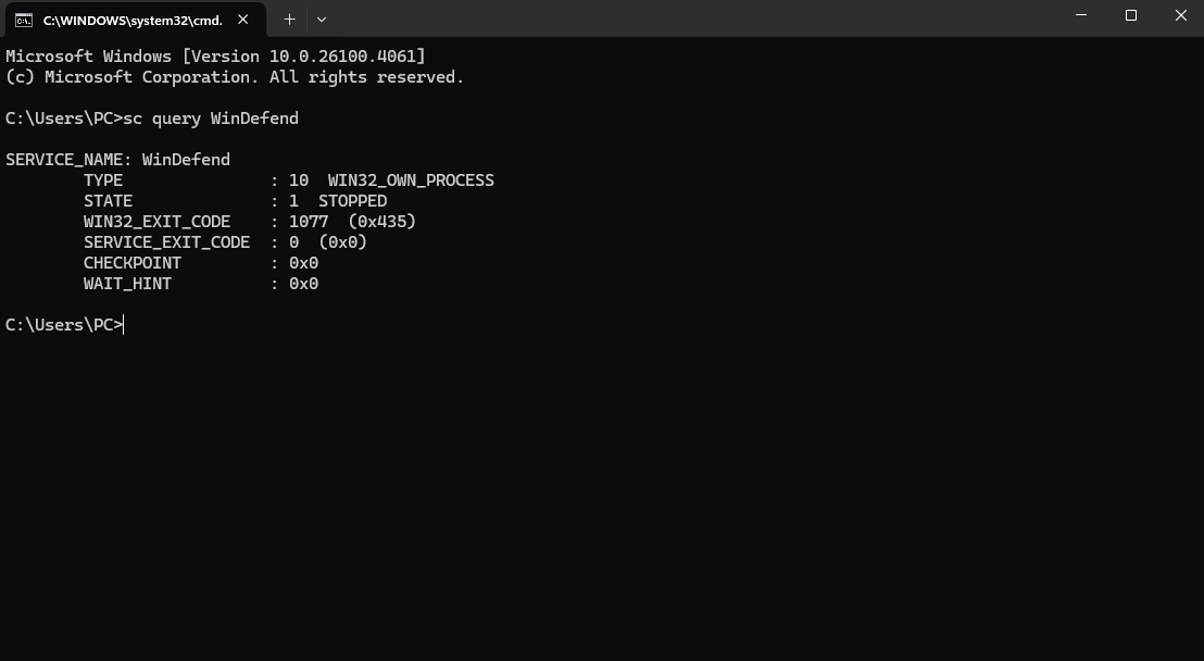 Disable Windows Defender On Windows 10 With 4 Easy Methods 11 sc query WinDefend (Command Prompt)