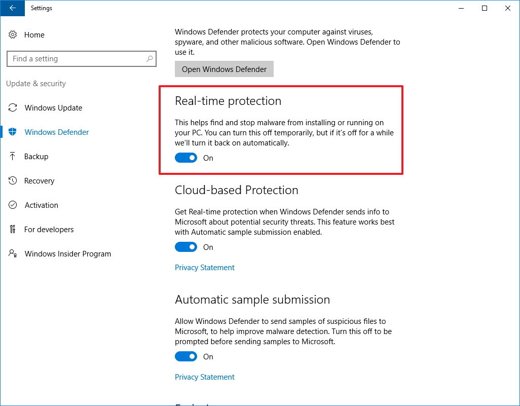 Tắt realtime protection