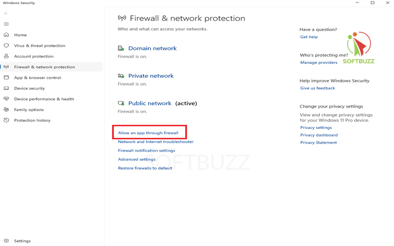 Click Allow an app through firewall.