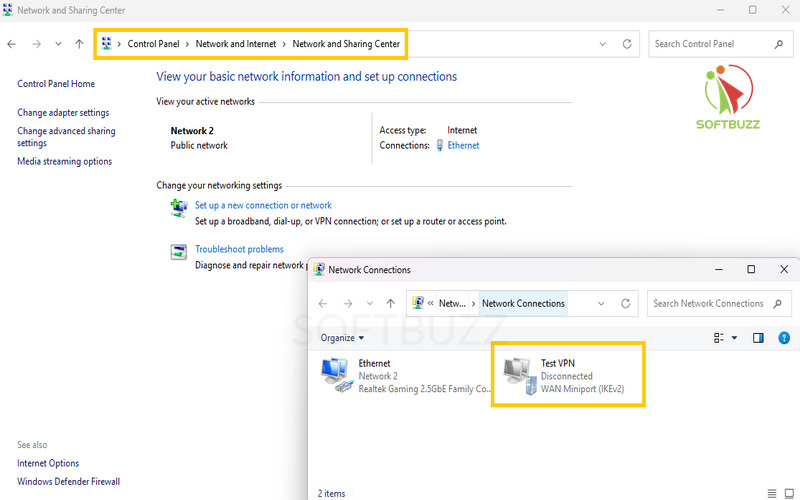 Remove VPN profile by using control panel