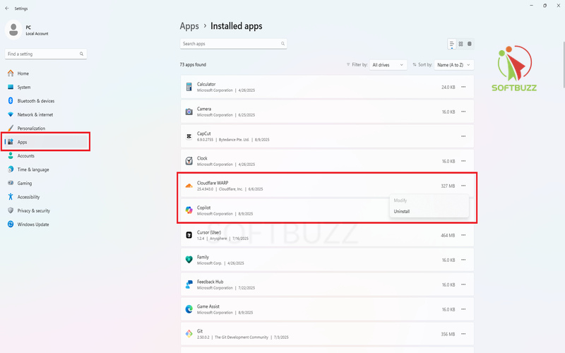 Unistall the VPN app Windows 10