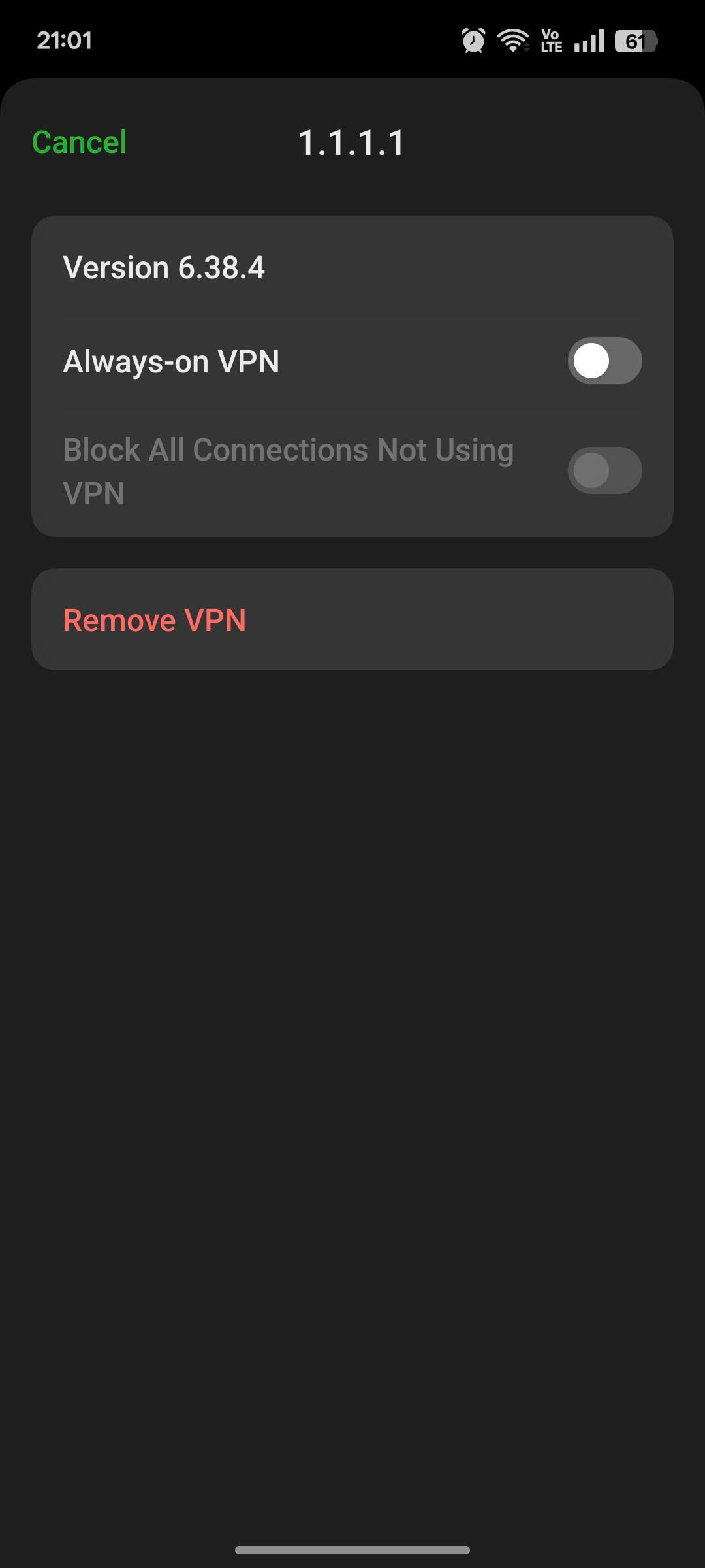 Tap to remove VPN