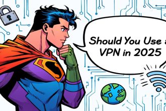 Comic style hero deciding on VPN