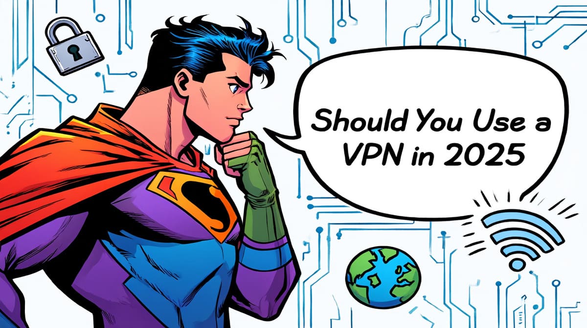Comic style hero deciding on VPN