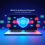 Funny 3D illustration of software firewall blocking viruses