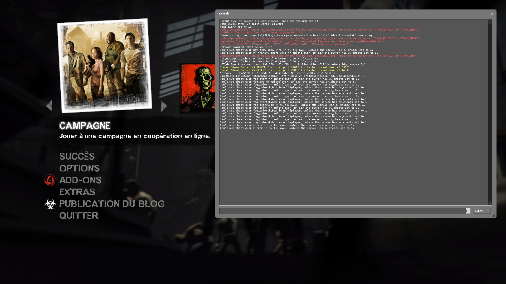 Left 4 Dead 2 cheat code